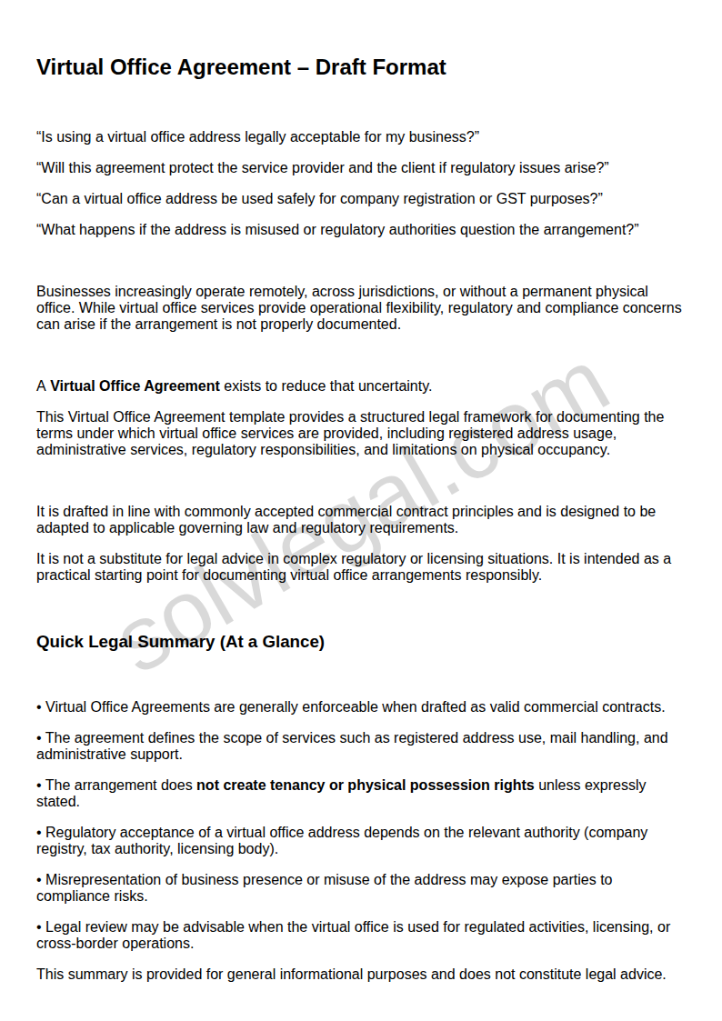 VIRTUAL OFFICE AGREEMENT